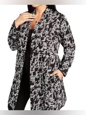 NEW Alfani Plus Black and White Jacquard Open-Front Jacket Cardigan Long Size XL